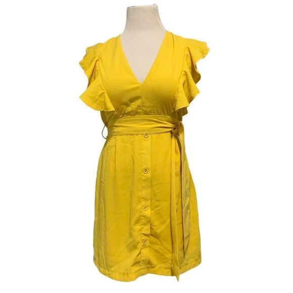 Favlux Yellow Ruffled Sleeve Sundress Sz M - Picture 3 of 6